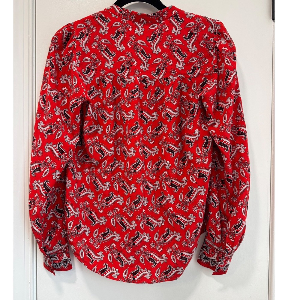 Veronica Beard Red Paisley 100% Silk Blouse V-Neck Long Sleeve Top Size 2 - Picture 4 of 8